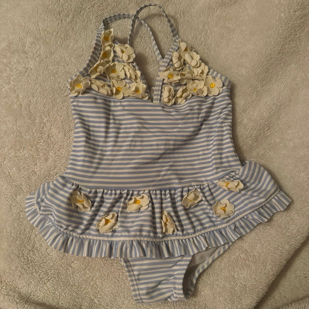 Little Me Blue and White Striped Swimsuit
